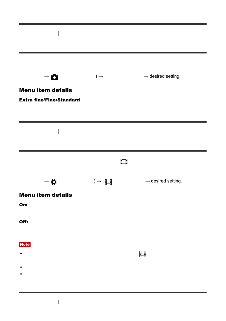 Quality(dual rec) [121, Marker display (movie) [122, Marker settings (movie) [123 | Quality(dual rec), Marker display (movie) | Sony Cyber-shot RX10 III User Manual | Page 135 / 274