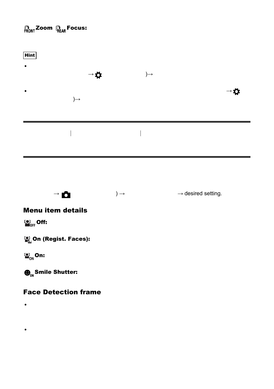 Smile/face detect. [148, Smile/face detect | Sony Cyber-shot RX10 III User Manual | Page 152 / 274