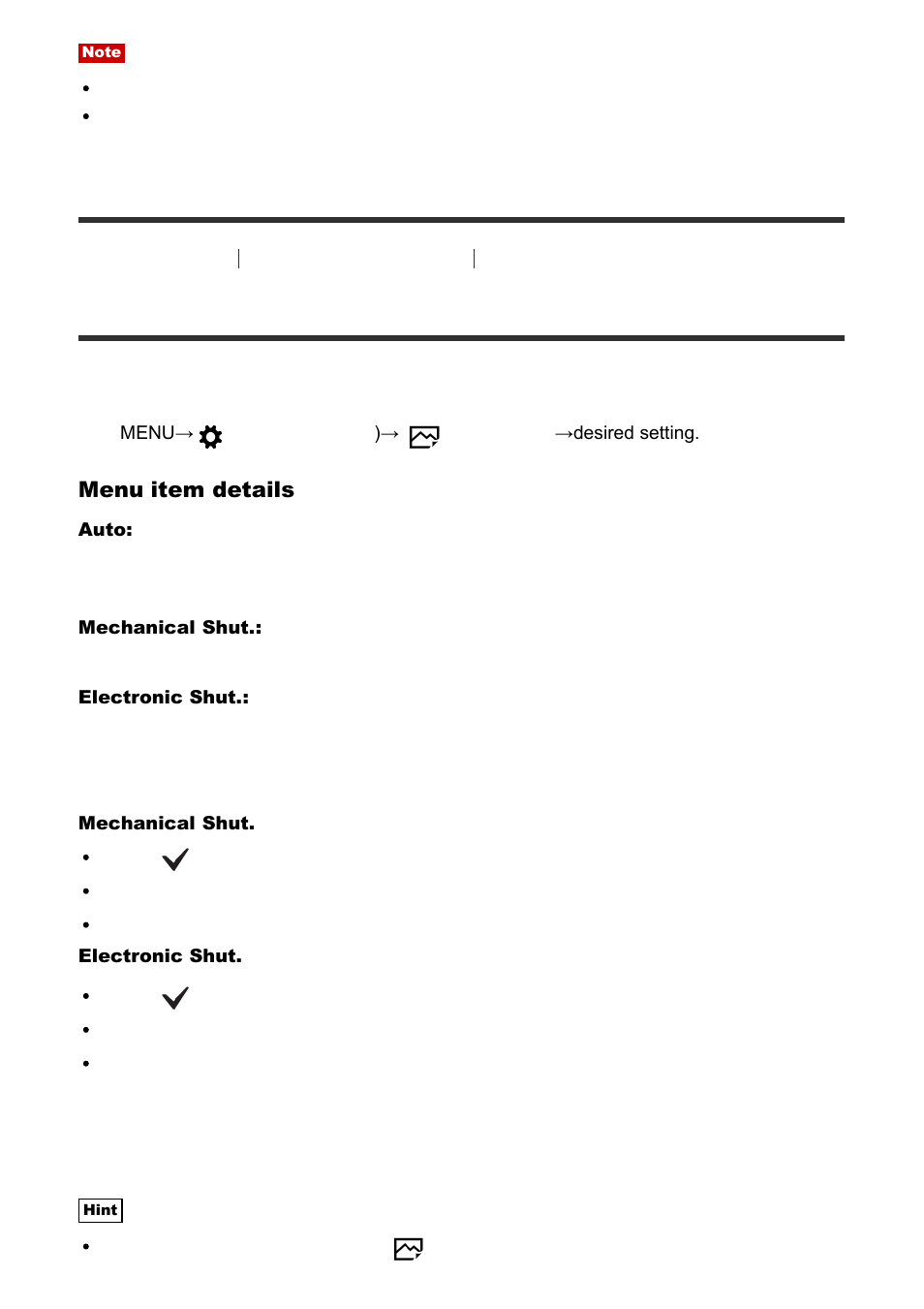 Shutter type (still image) [166, Shutter type (still image), Menu item details | Sony Cyber-shot RX10 III User Manual | Page 164 / 274