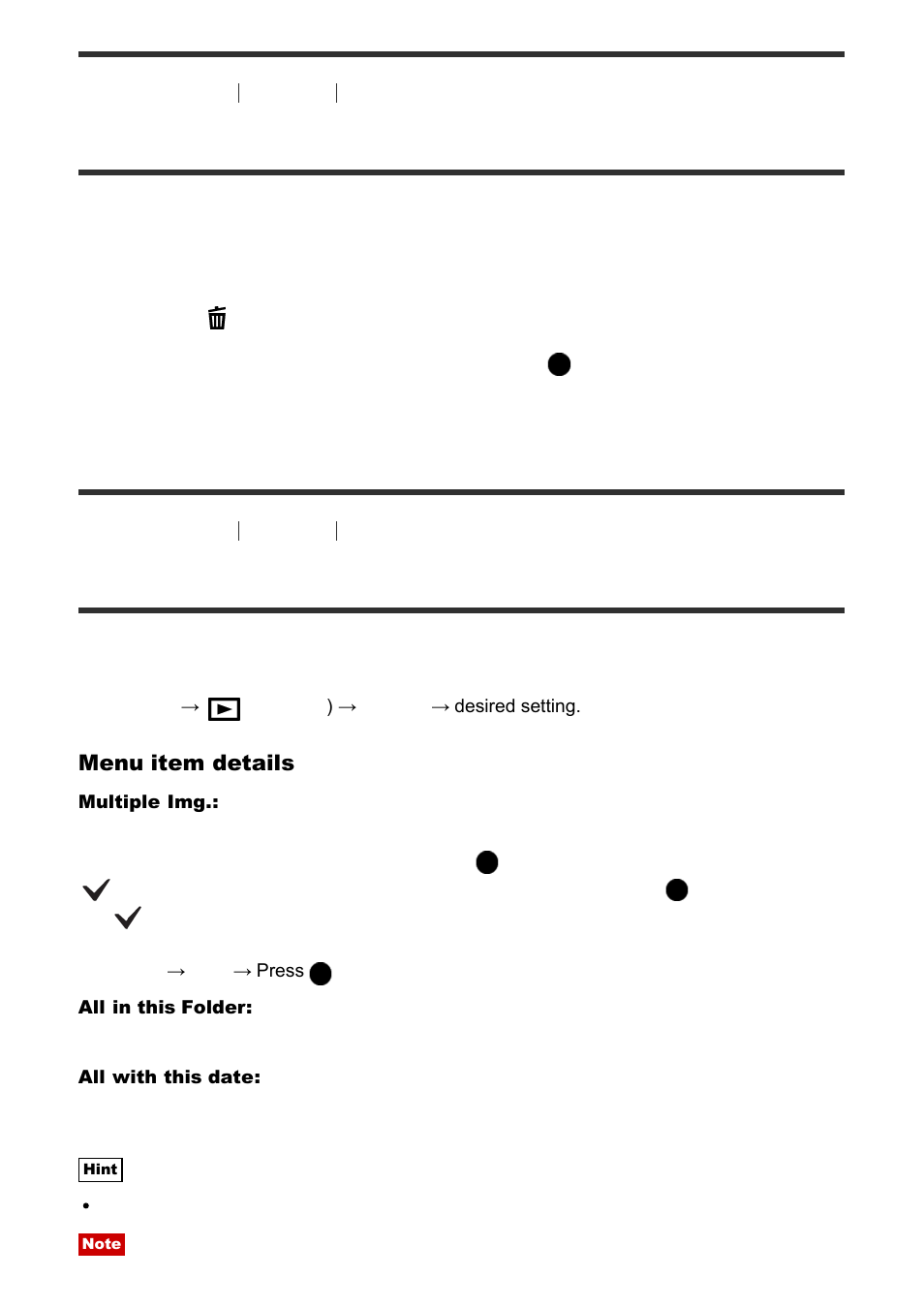 Deleting multiple selected images [174, Deleting a displayed image, Deleting multiple selected images | Sony Cyber-shot RX10 III User Manual | Page 169 / 274