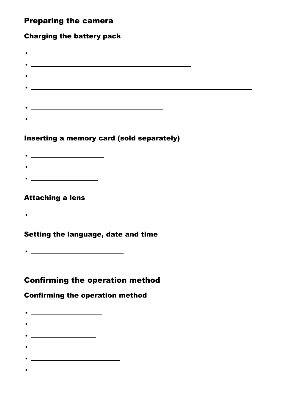 Preparing the camera, Confirming the operation method | Sony Cyber-shot RX10 III User Manual | Page 2 / 274