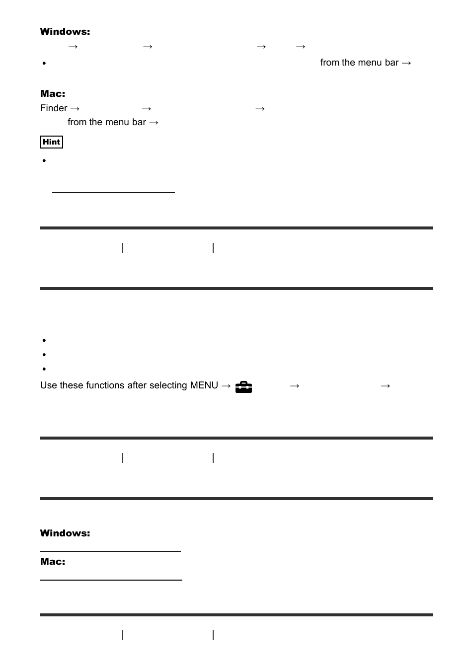 Remote camera control [264, Installing remote camera control [265, Accessing the help of remote camera control [266 | Remote camera control, Installing remote camera control | Sony Cyber-shot RX10 III User Manual | Page 229 / 274