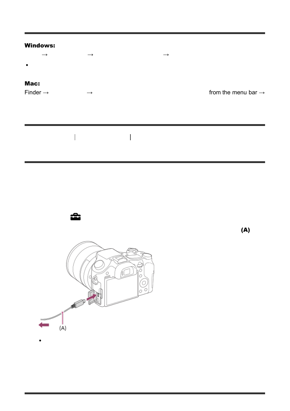 Connecting the product to a computer [267, Importing images to the computer [268, Accessing the help of remote camera control | Connecting the product to a computer | Sony Cyber-shot RX10 III User Manual | Page 230 / 274