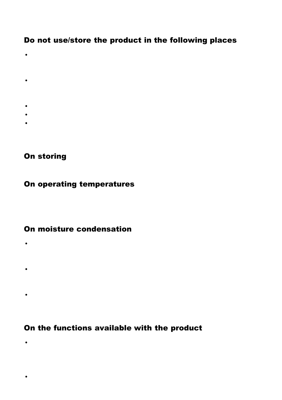 On storing, On operating temperatures, On moisture condensation | On the functions available with the product | Sony Cyber-shot RX10 III User Manual | Page 236 / 274