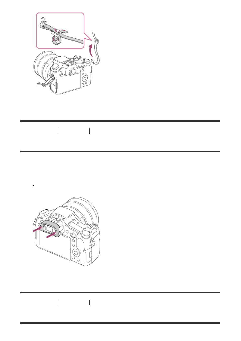 Attaching the eyepiece cup [6, Adjusting the viewfinder (diopter-adjustment) [7, Attaching the eyepiece cup | Adjusting the viewfinder (diopter-adjustment) | Sony Cyber-shot RX10 III User Manual | Page 31 / 274