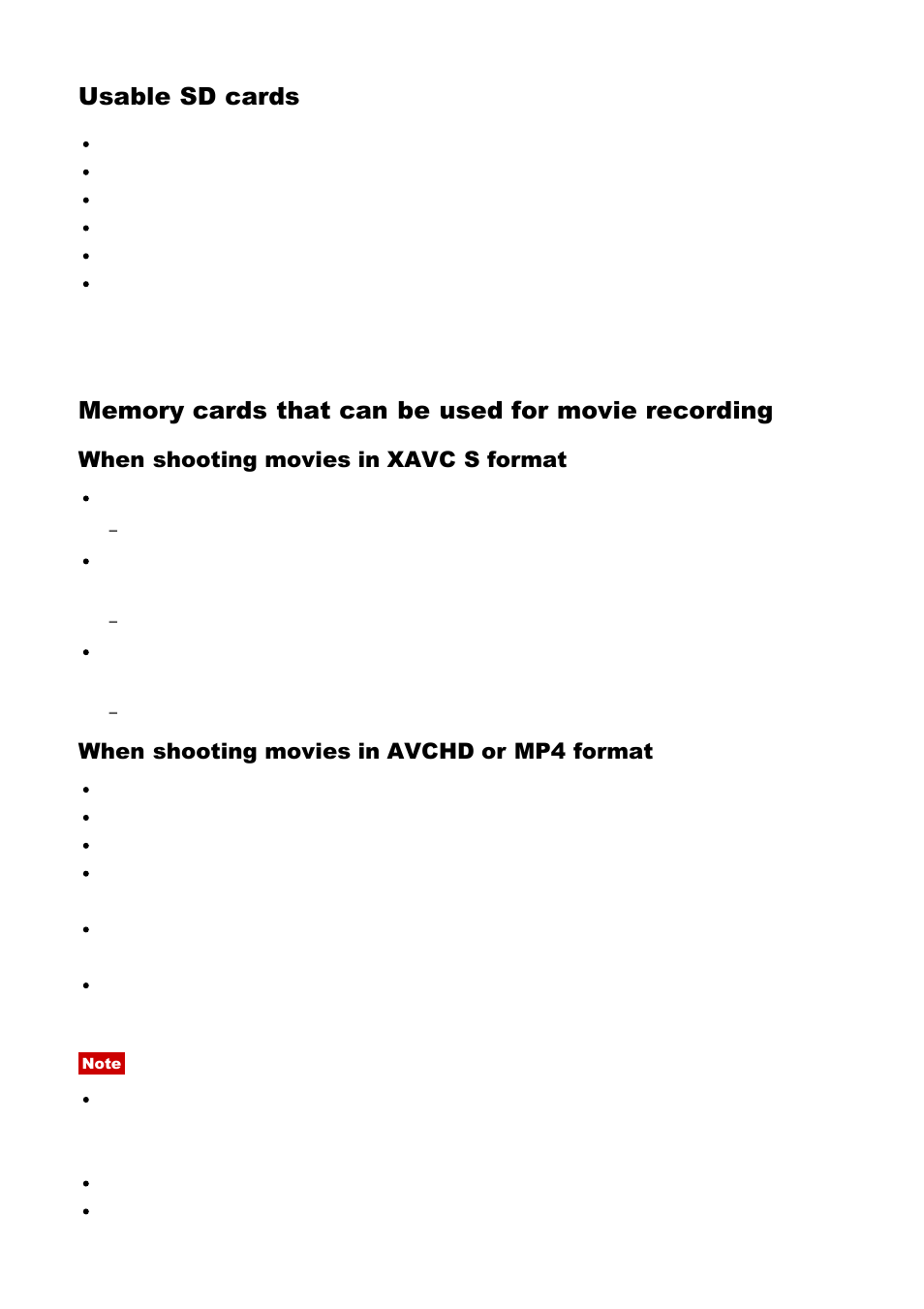 Usable sd cards | Sony Cyber-shot RX10 III User Manual | Page 41 / 274