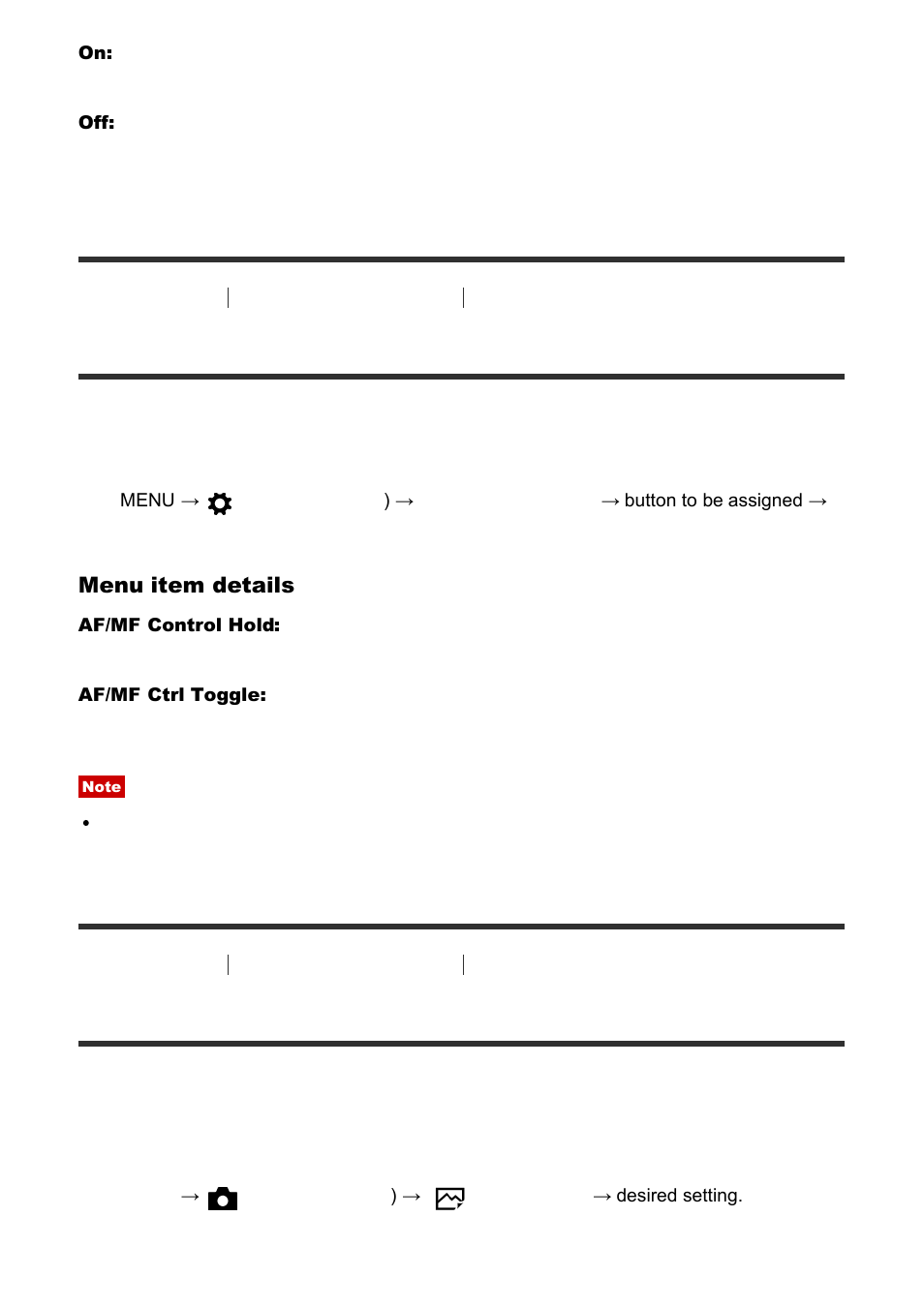 Af/mf control [79, Af illuminator (still image) [80, Af/mf control | Af illuminator (still image) | Sony Cyber-shot RX10 III User Manual | Page 96 / 274