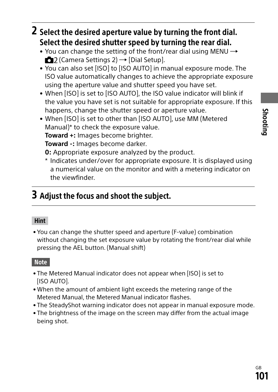 Adjust the focus and shoot the subject | Sony Alpha 9 User Manual | Page 101 / 263