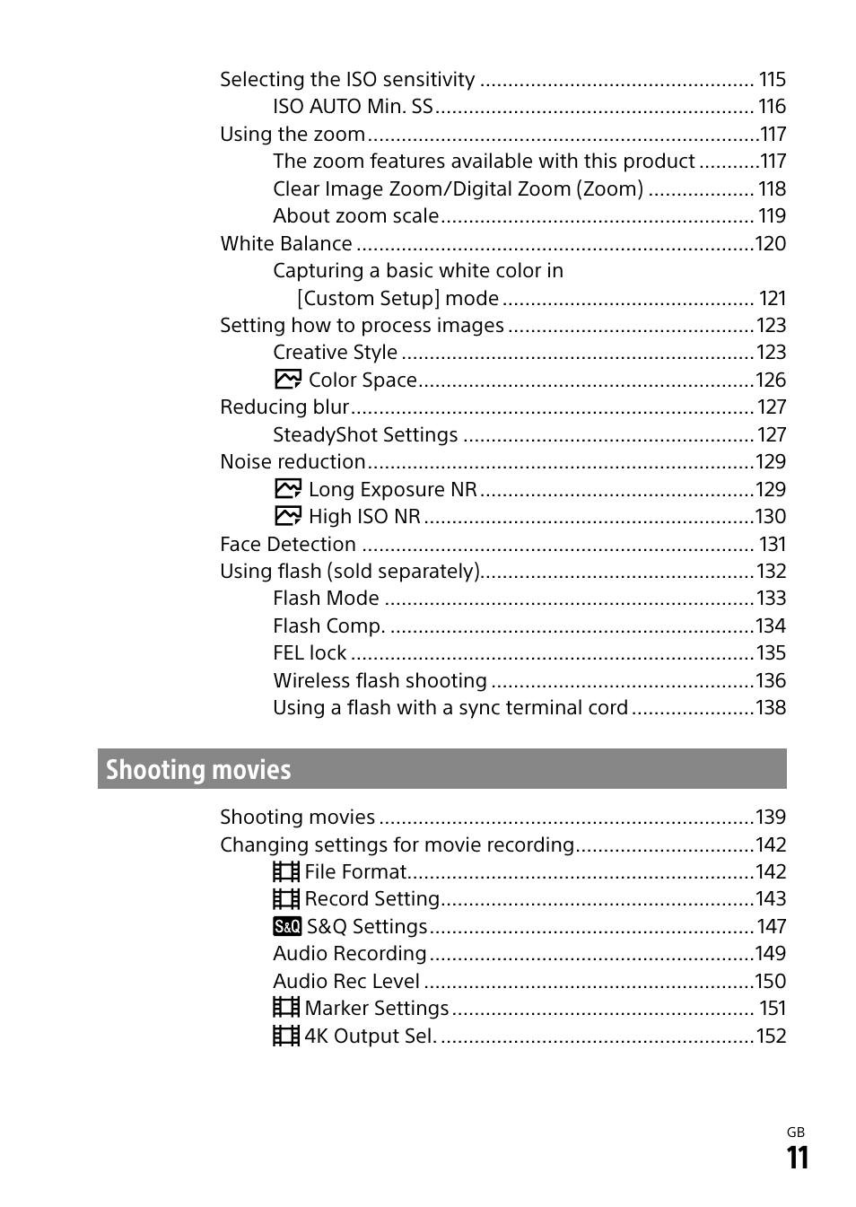 Shooting movies | Sony Alpha 9 User Manual | Page 11 / 263