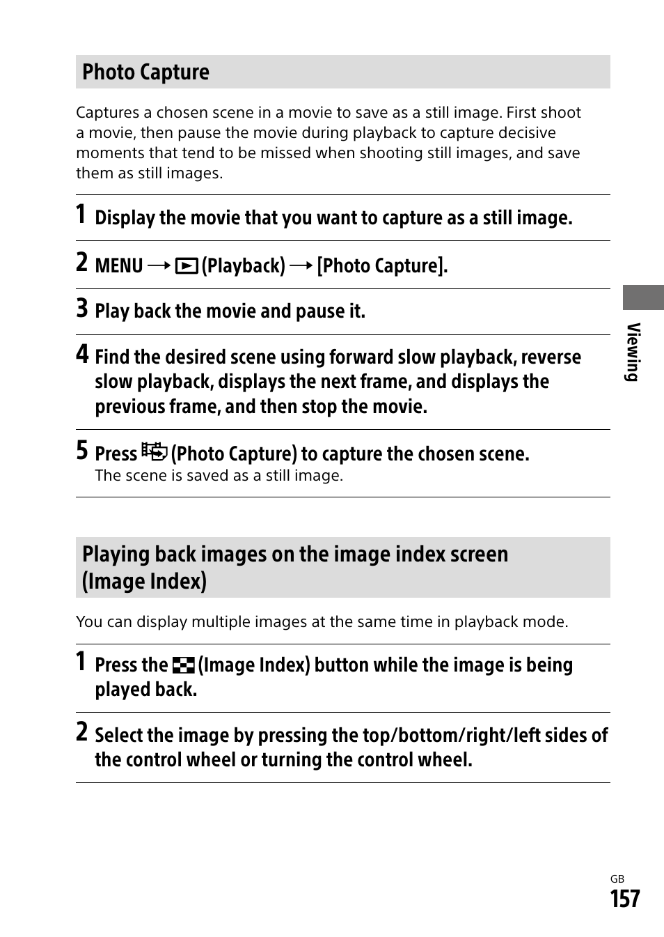 Photo capture | Sony Alpha 9 User Manual | Page 157 / 263