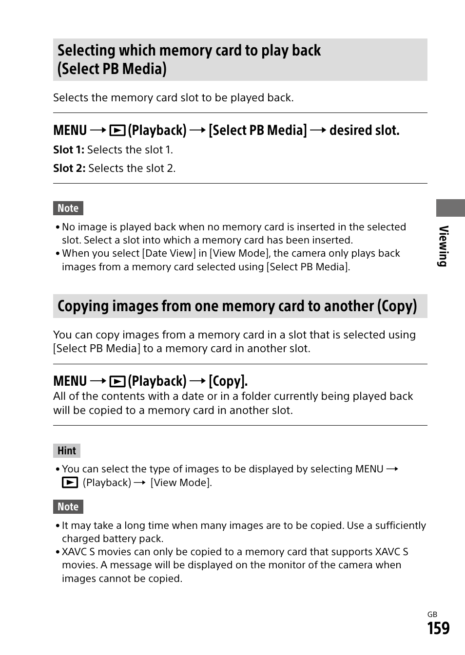 Menu  (playback)  [copy | Sony Alpha 9 User Manual | Page 159 / 263