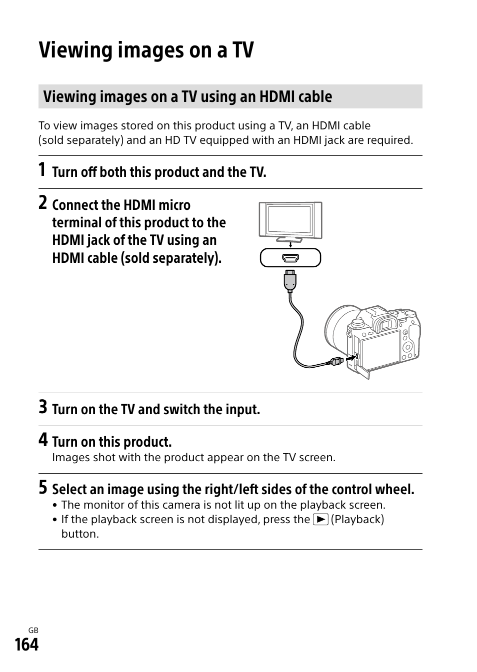 Viewing images on a tv, Viewing images on a tv using an hdmi cable | Sony Alpha 9 User Manual | Page 164 / 263