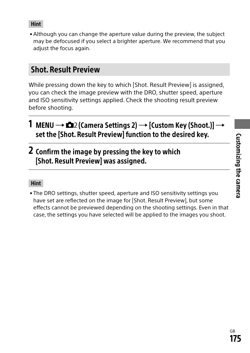 Shot. result preview | Sony Alpha 9 User Manual | Page 175 / 263
