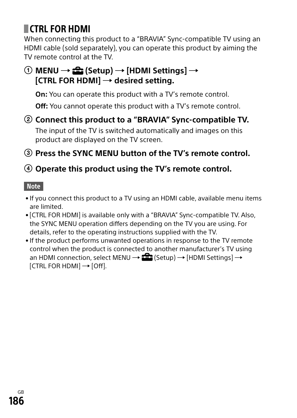 Ctrl for hdmi | Sony Alpha 9 User Manual | Page 186 / 263