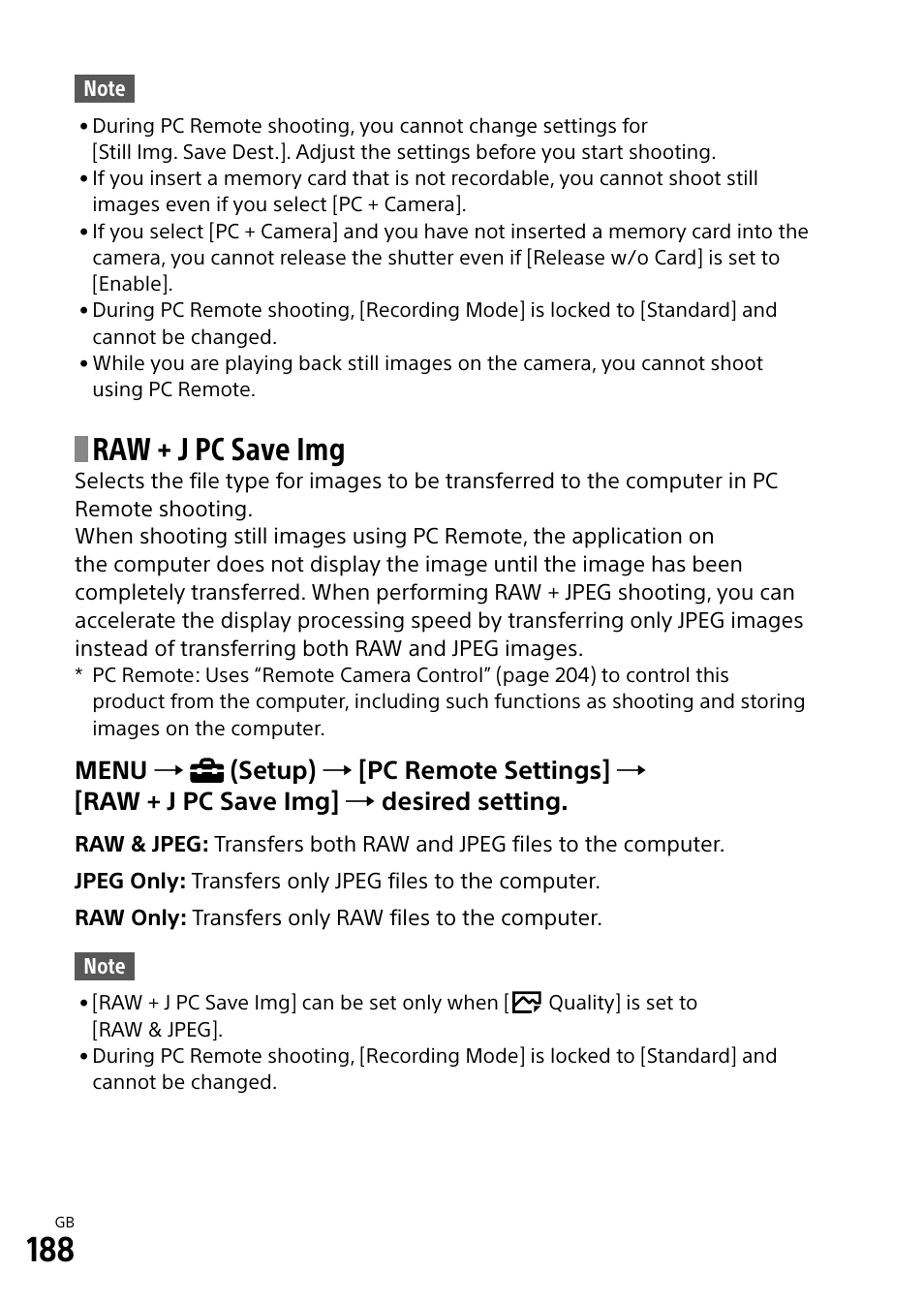 Raw + j pc save img | Sony Alpha 9 User Manual | Page 188 / 263