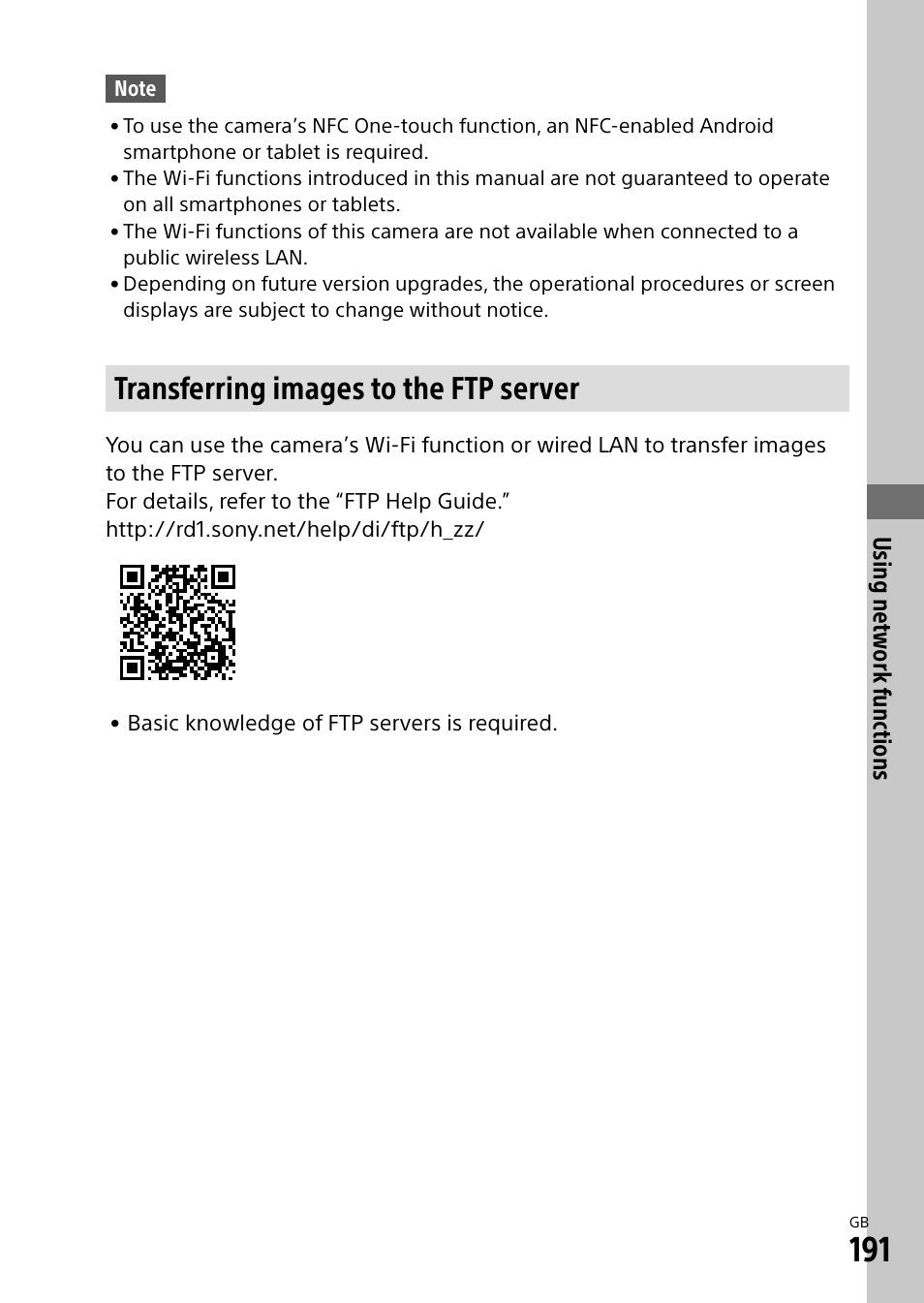 Transferring images to the ftp server | Sony Alpha 9 User Manual | Page 191 / 263