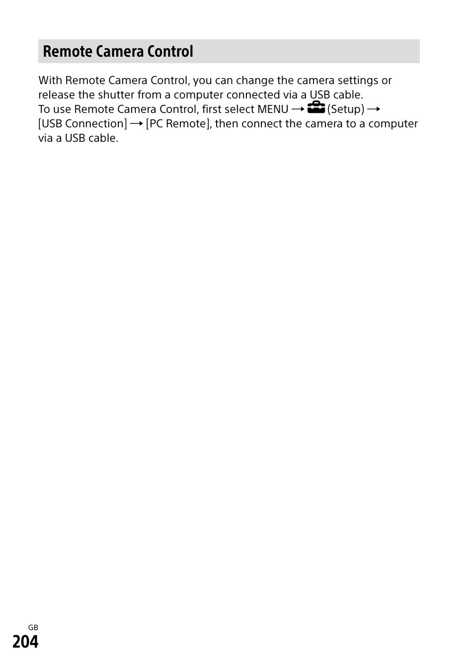 Remote camera control | Sony Alpha 9 User Manual | Page 204 / 263