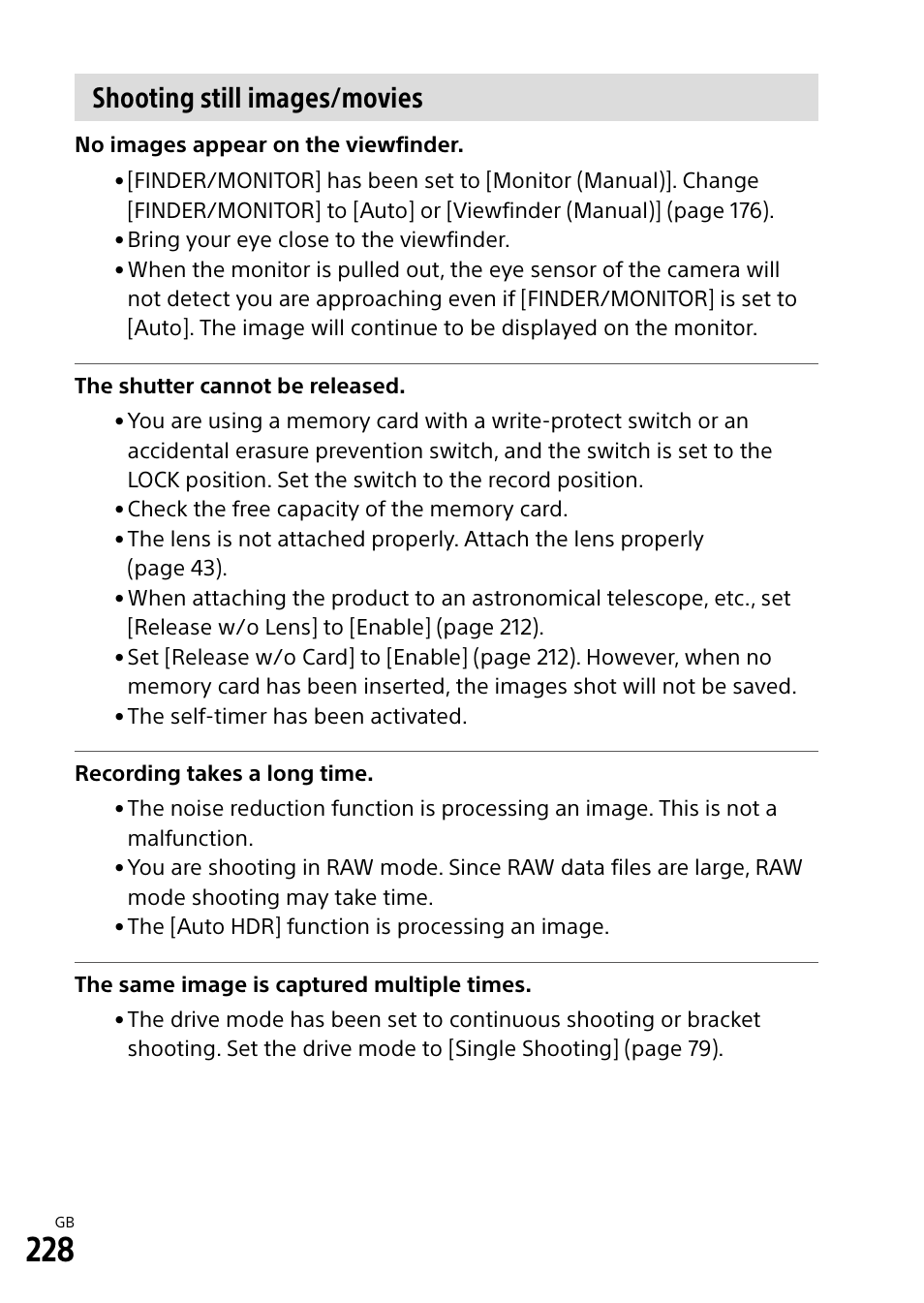 Shooting still images/movies | Sony Alpha 9 User Manual | Page 228 / 263