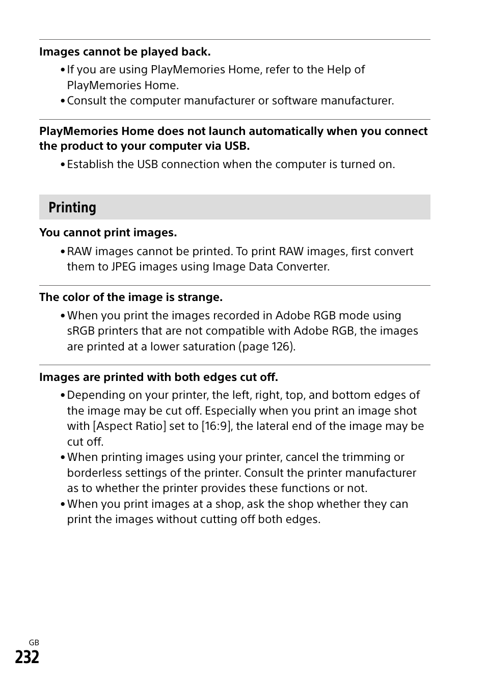 Printing | Sony Alpha 9 User Manual | Page 232 / 263