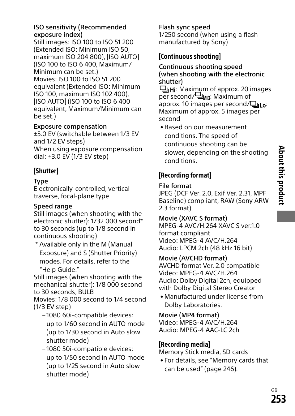 About this pr oduct | Sony Alpha 9 User Manual | Page 253 / 263