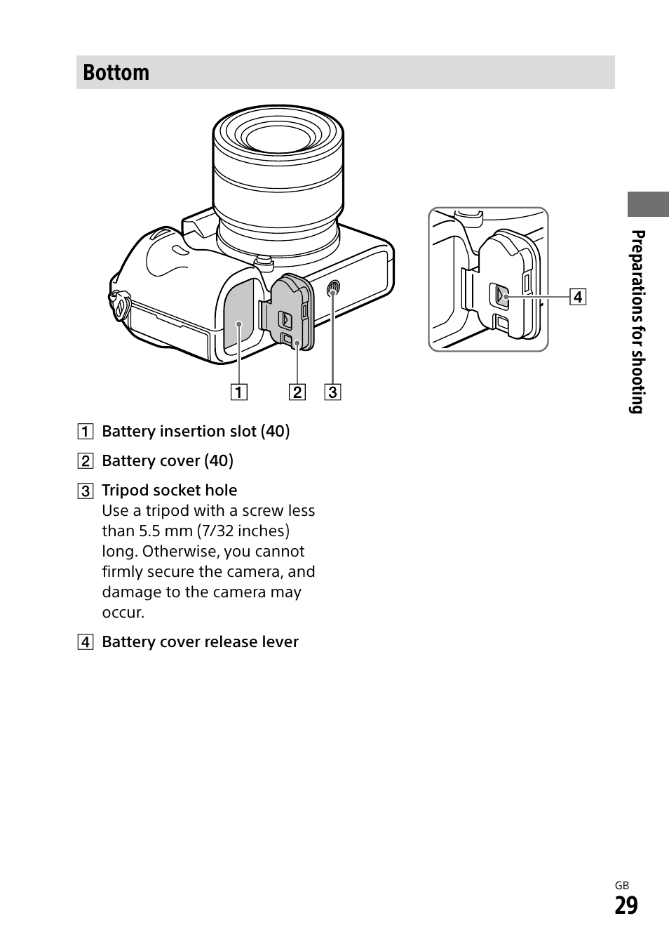 Bottom | Sony Alpha 9 User Manual | Page 29 / 263