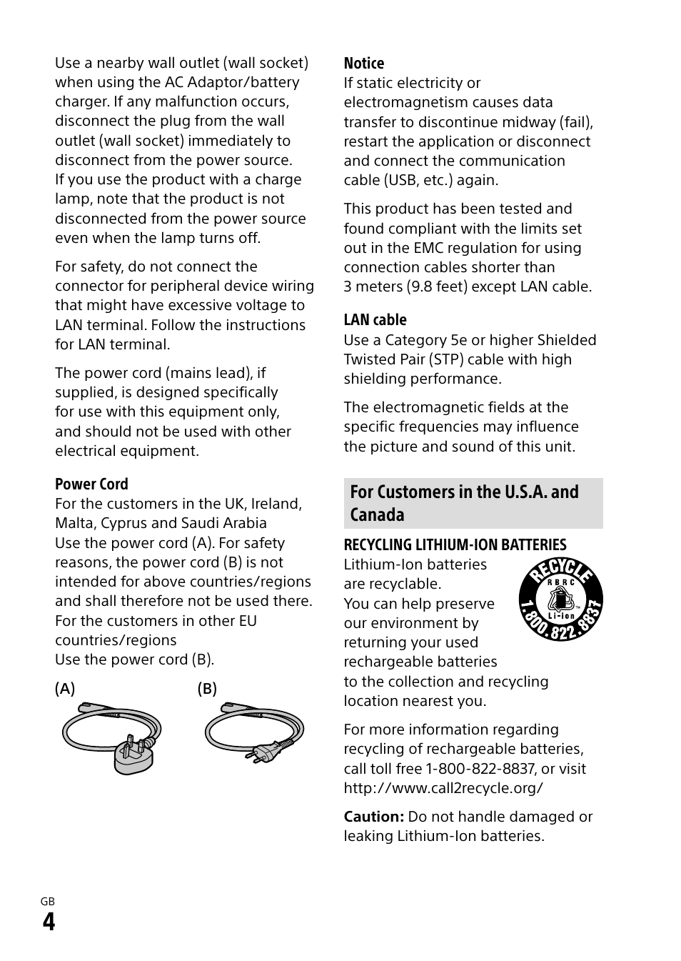 For customers in the u.s.a. and canada | Sony Alpha 9 User Manual | Page 4 / 263