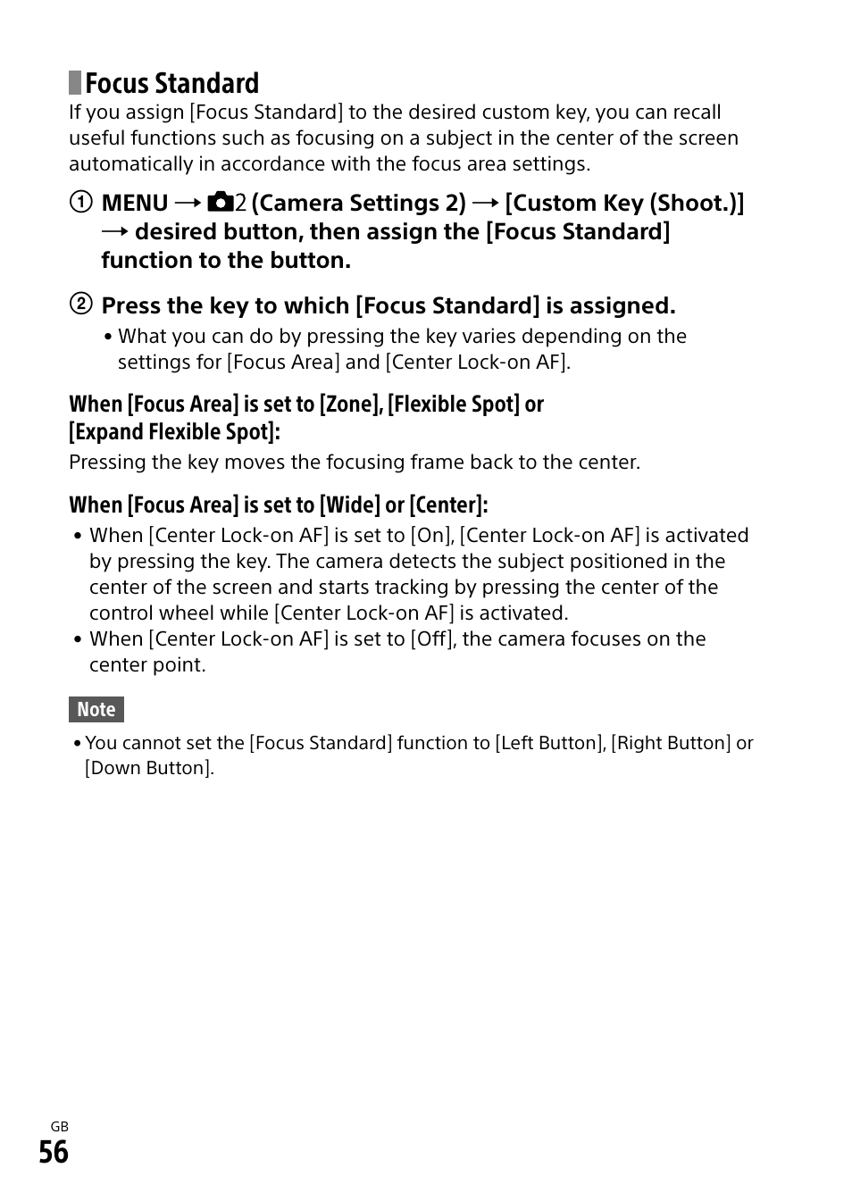 Focus standard | Sony Alpha 9 User Manual | Page 56 / 263