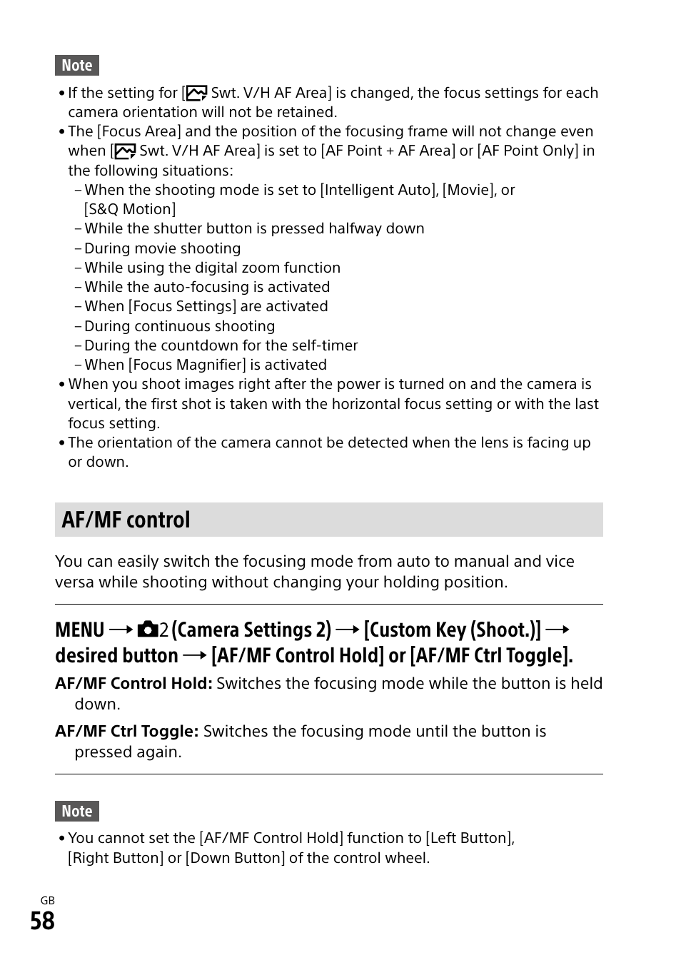 Af/mf control | Sony Alpha 9 User Manual | Page 58 / 263