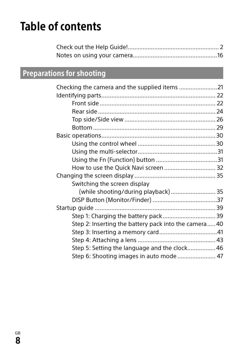 Sony Alpha 9 User Manual | Page 8 / 263