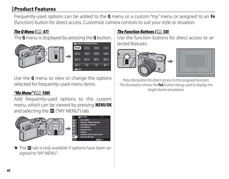Product features, The function buttons | FujiFilm X-Pro2 User Manual | Page 12 / 176