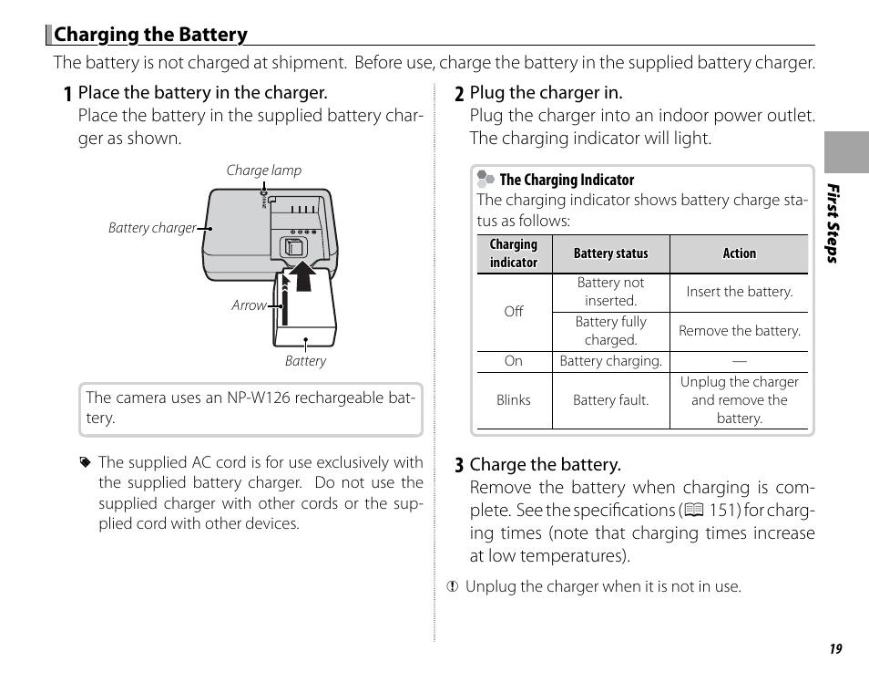 Charging the battery | FujiFilm X-Pro2 User Manual | Page 37 / 176