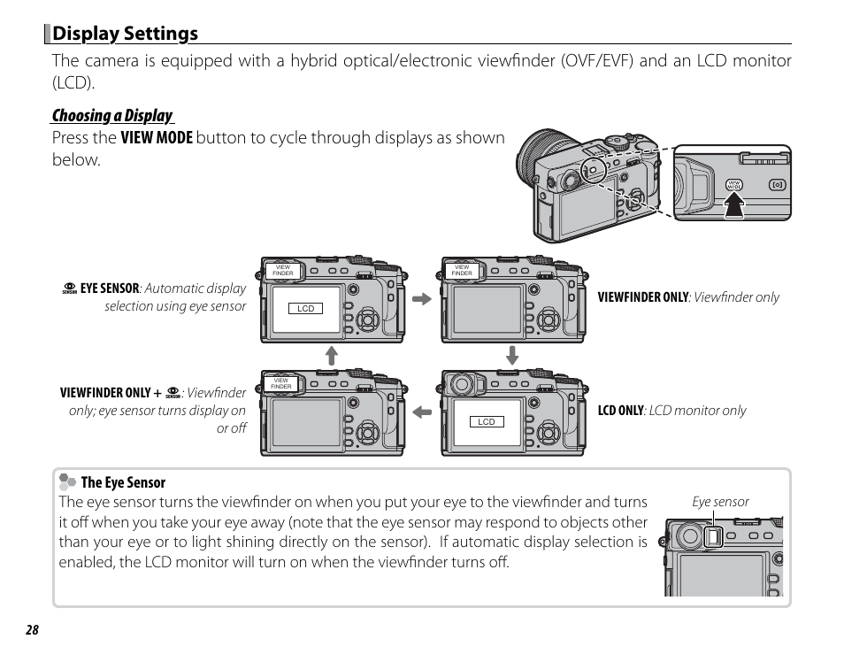 Display settings, The eye sensor | FujiFilm X-Pro2 User Manual | Page 46 / 176