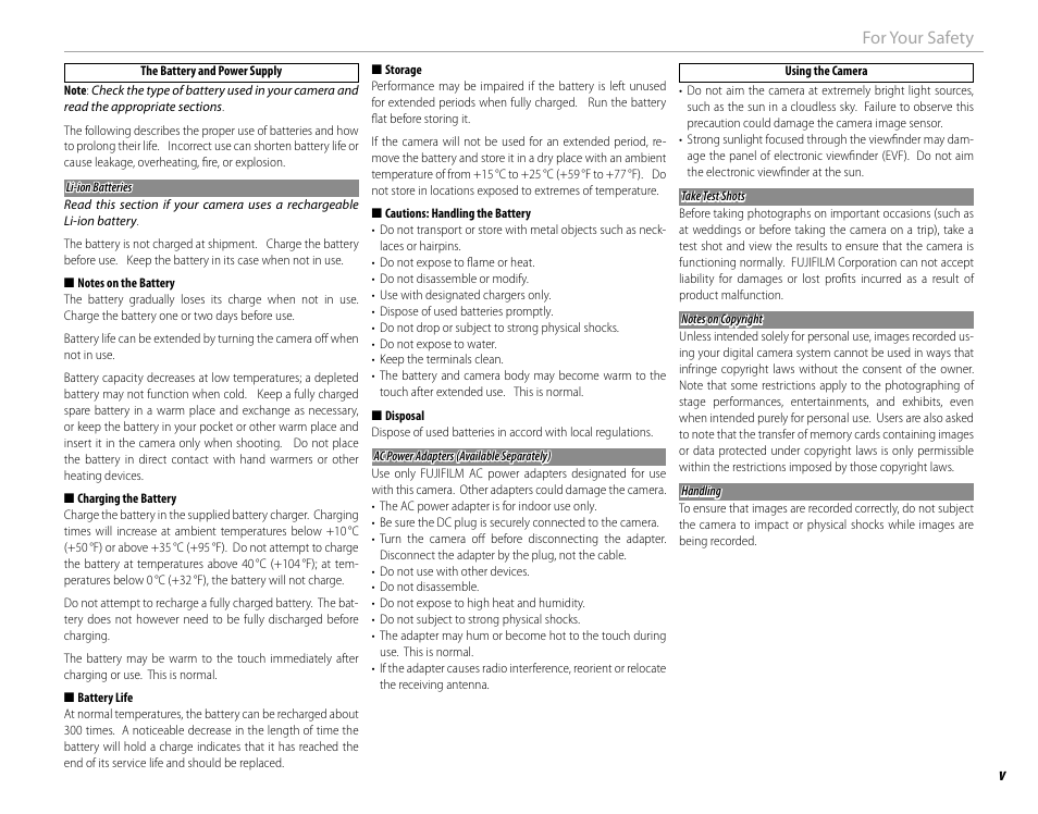 Vfor your safety | FujiFilm X-Pro2 User Manual | Page 5 / 176