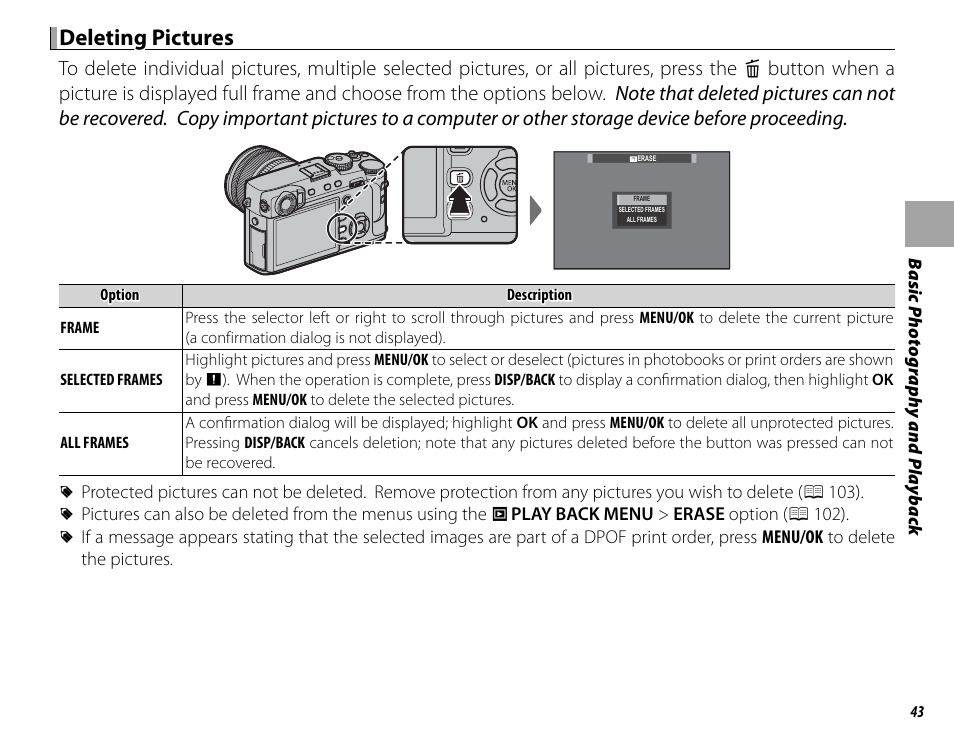 Deleting pictures deleting pictures | FujiFilm X-Pro2 User Manual | Page 61 / 176