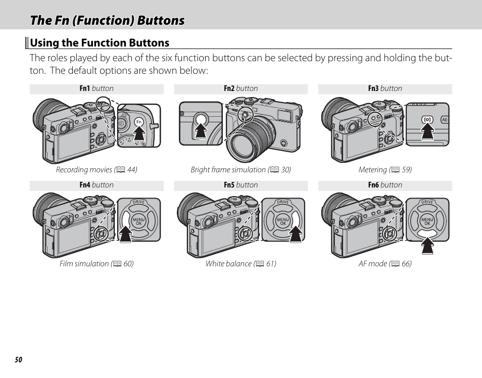 The fn (function) buttons, Using the function buttons | FujiFilm X-Pro2 User Manual | Page 68 / 176