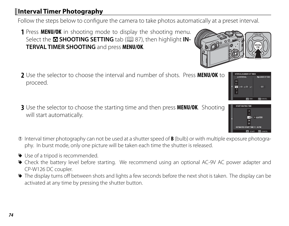 Interval timer photography | FujiFilm X-Pro2 User Manual | Page 92 / 176