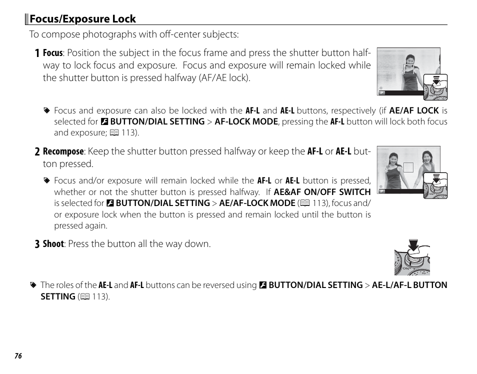Focus/exposure lock | FujiFilm X-Pro2 User Manual | Page 94 / 176