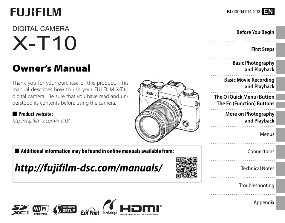 FujiFilm X-T10 User Manual | 176 pages