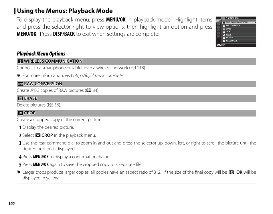 Using the menus: playback mode, Playback menu options | FujiFilm X-T10 User Manual | Page 116 / 176