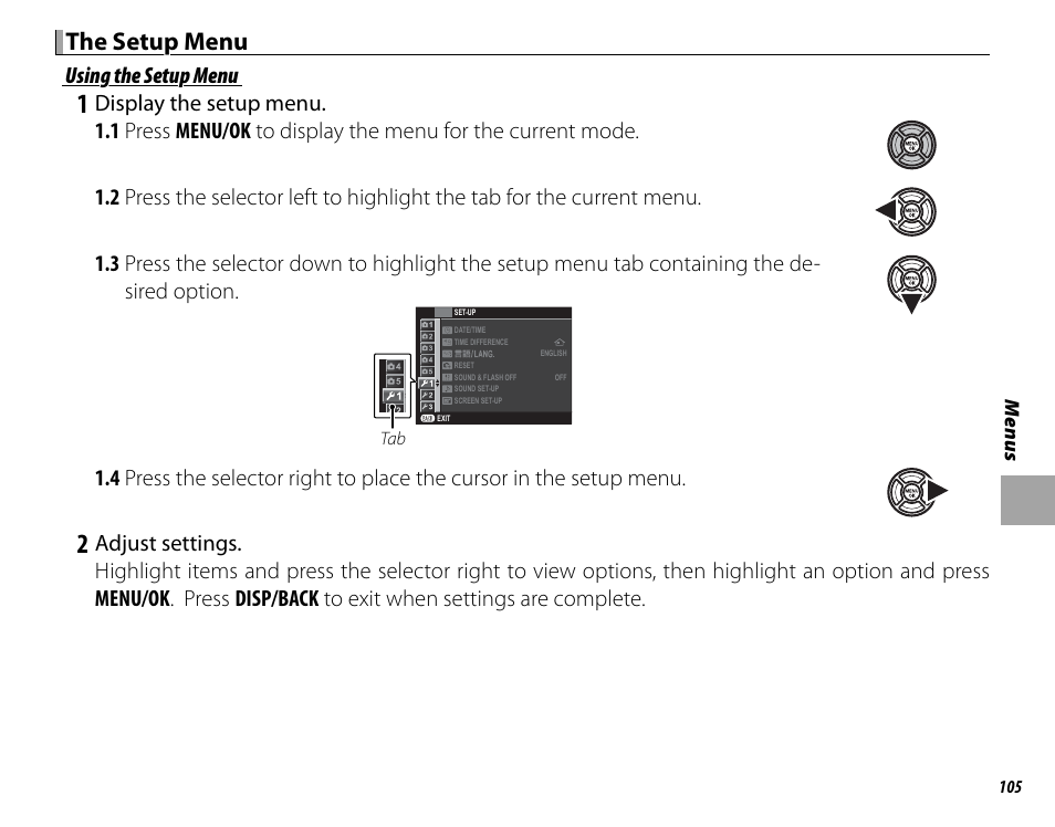 The setup menu | FujiFilm X-T10 User Manual | Page 121 / 176