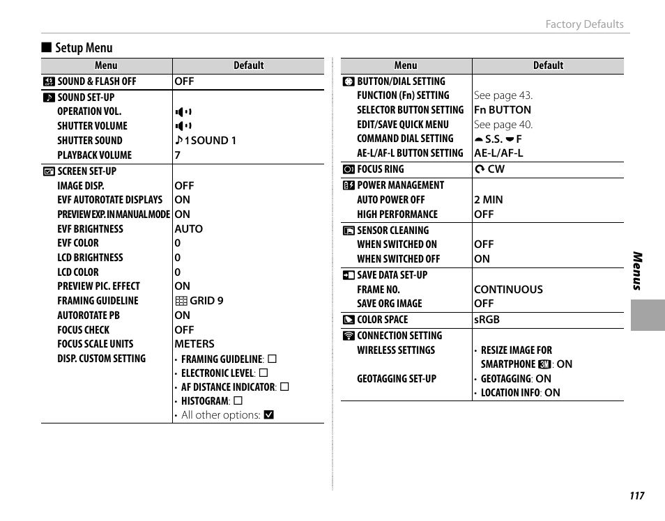 Setup menu | FujiFilm X-T10 User Manual | Page 133 / 176