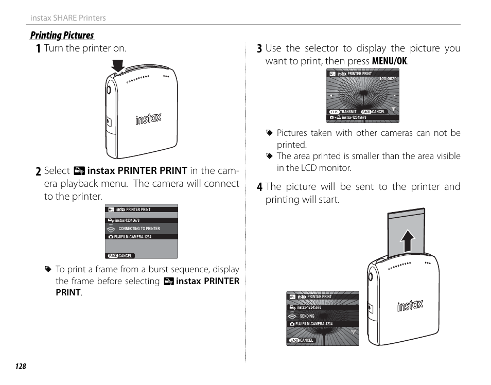 Printing pictures, Turn the printer on | FujiFilm X-T10 User Manual | Page 144 / 176