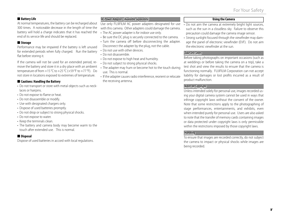 Vfor your safety | FujiFilm X-T10 User Manual | Page 5 / 176