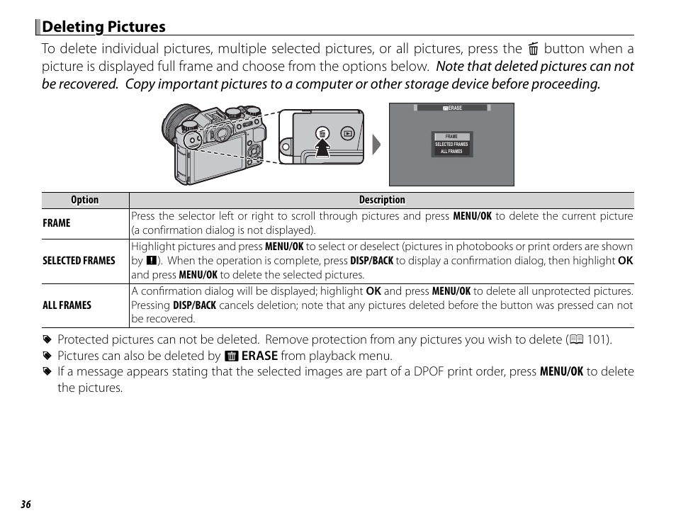 Deleting pictures deleting pictures | FujiFilm X-T10 User Manual | Page 52 / 176