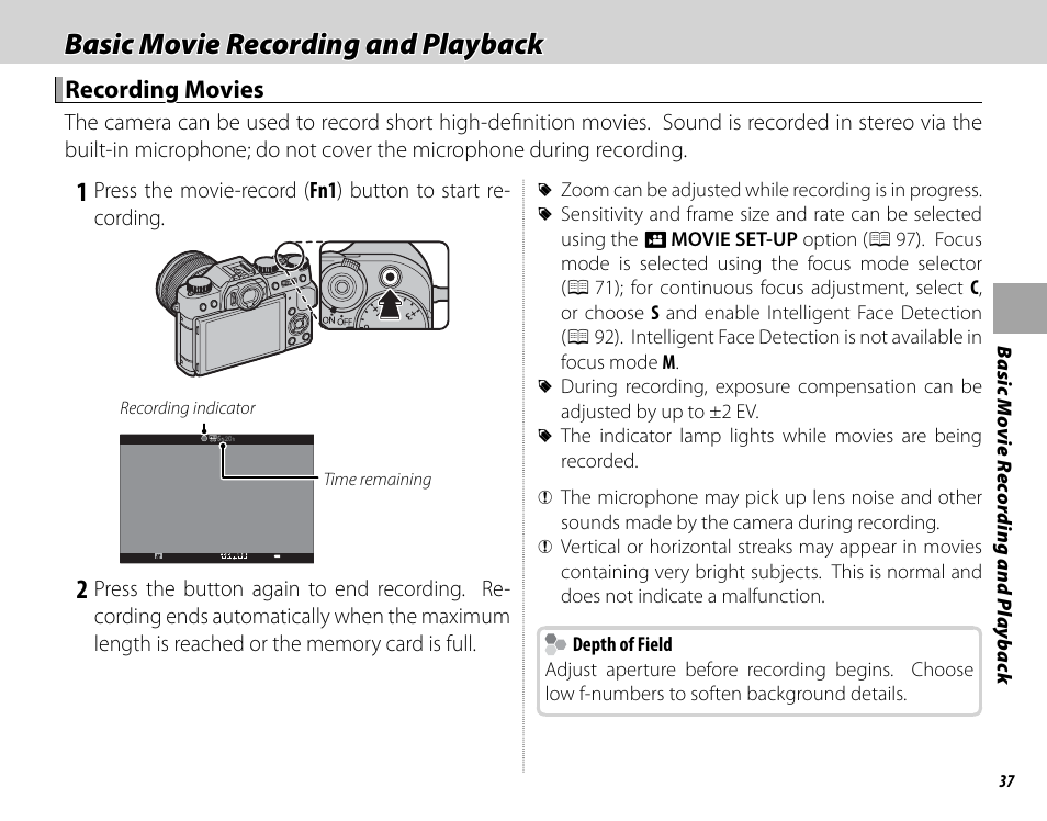 Basic movie recording and playback | FujiFilm X-T10 User Manual | Page 53 / 176