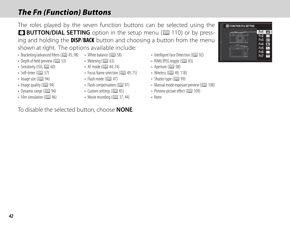 The fn (function) buttons | FujiFilm X-T10 User Manual | Page 58 / 176