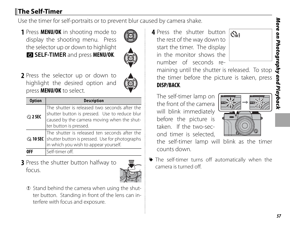 The self-timer | FujiFilm X-T10 User Manual | Page 73 / 176