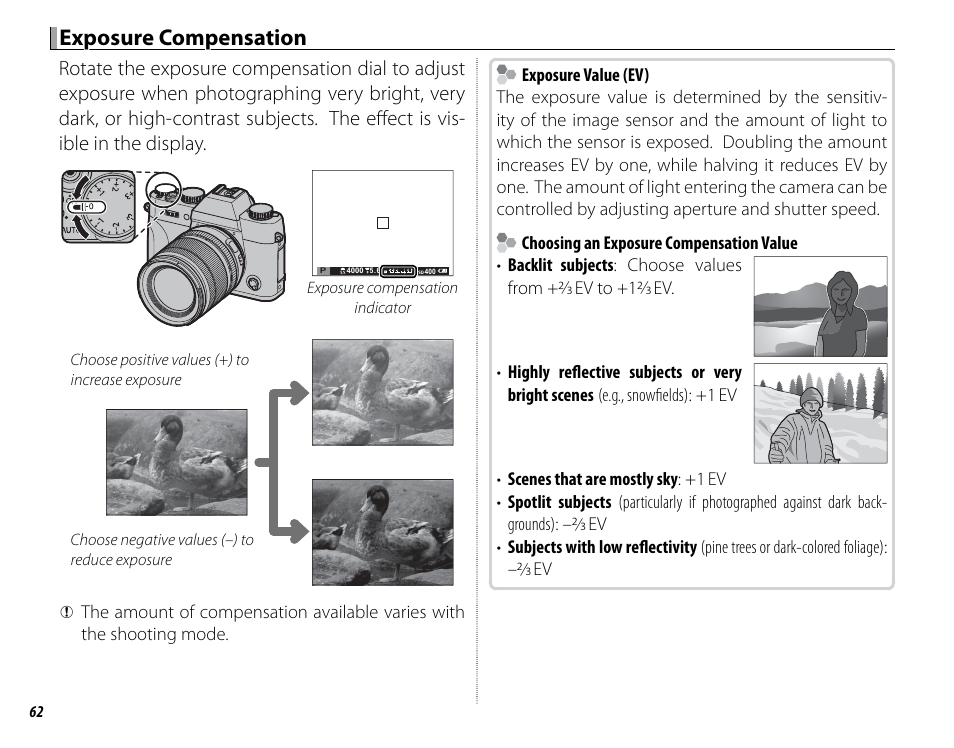 Exposure compensation | FujiFilm X-T10 User Manual | Page 78 / 176