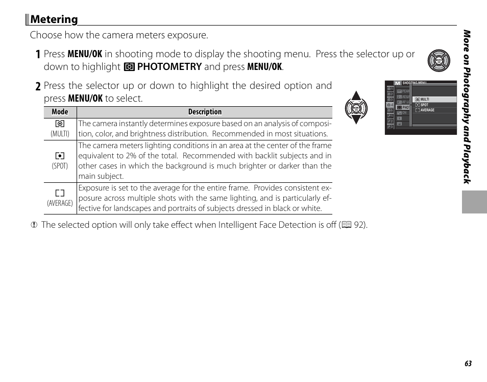 Metering, Choose how the camera meters exposure | FujiFilm X-T10 User Manual | Page 79 / 176