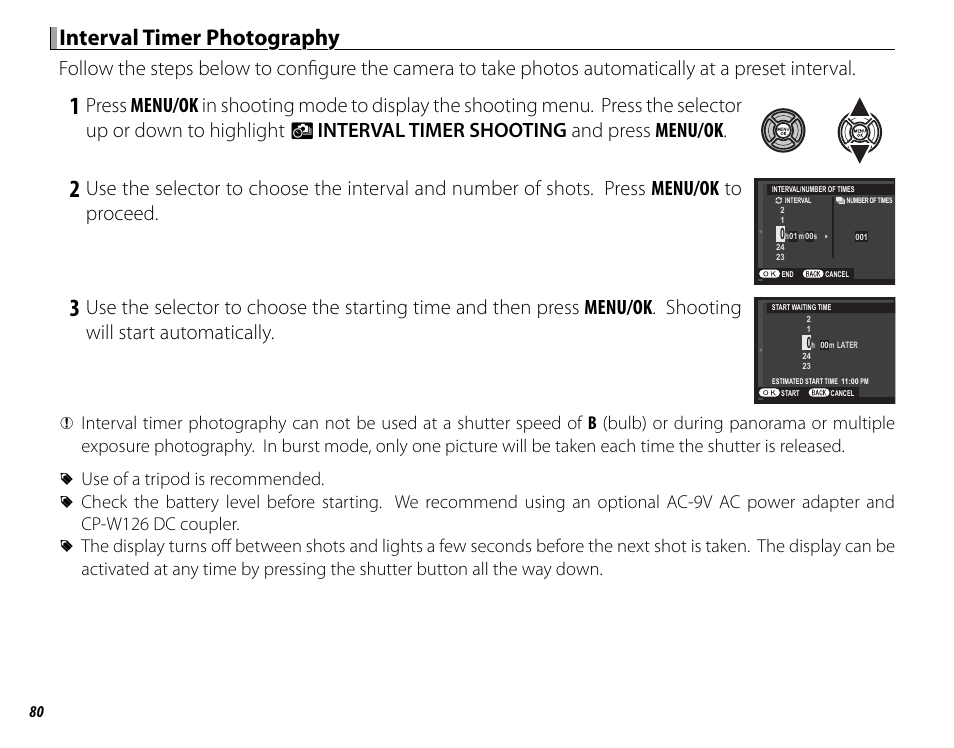 Interval timer photography | FujiFilm X-T10 User Manual | Page 96 / 176